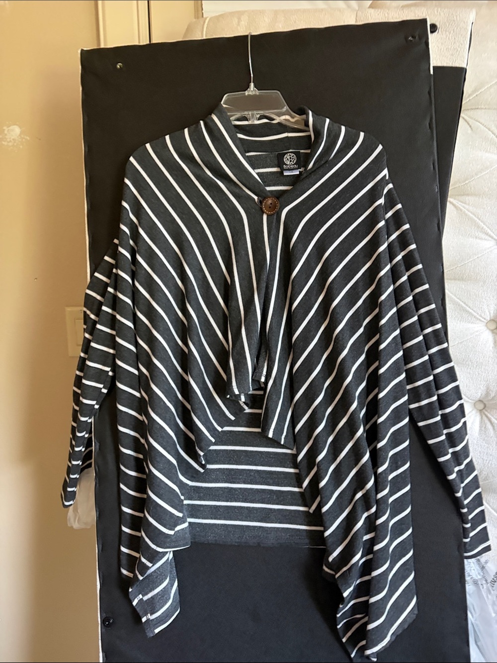 bobeau Charcoal & White Striped Hooded Cardigan